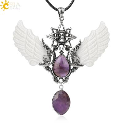 China CSJA Angel Wings Water Drop Crystal Pendant Necklace Angel Wing Merkaba Charms Natural Stone Christmas Gift G780 for sale