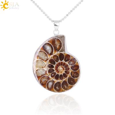 China Natural Stone Pearl+Snail Shell Shape+Raw Style CSJA 2020 Newest Design Men Women Jewelry Snail Conch Fossils Natural Animal Shell Necklace Pendant Chain E252 for sale