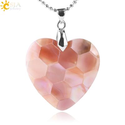 China Wholesale Funny Shell Natural Pink White Heart Abalone CSJA Charms CSJA Necklace Women's Wrapped Stainless+Stone Round Bead+Dangling Jewelry for sale