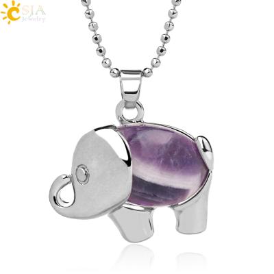 China Natural Hot Natural Elephant Dangle Chain Gemstone Amethyst Crystal Stone CSJA Crystal Stone Necklace E929 for sale