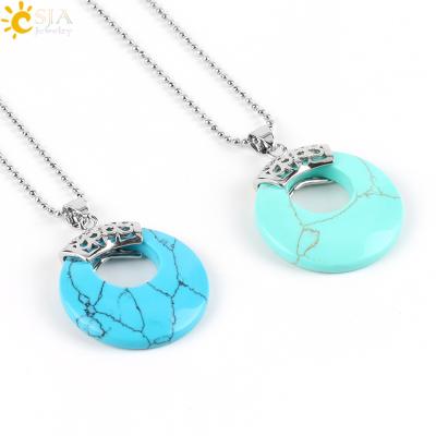 China CAB Gem Stone Beads + Cavity Round Shape + 2017 Tibetan Style CSJA Reiki Charms Stone Crystal Pendant Necklace Donut Shaped Turquoise Ethnic Natural Necklace for sale