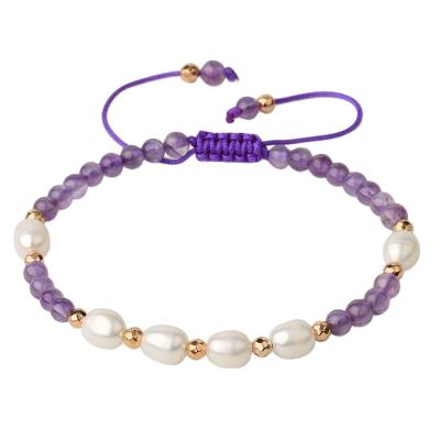 China CSJA 2021 New Design Trendy Natural White Amethyst Stone Bead Adjustable Braided Bracelets for sale