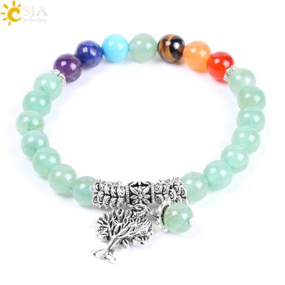 China CSJA wholesale 7 chakra bracelet casual/sporty natural green charms aventurine bead yoga reiki bracelet F127 for sale