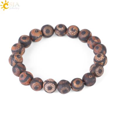 China Natural Stone Beads + Elastic Chain + Stripe + Bead CSJA Bohemian Style F249 +Black Brown Gemstone Bead Bracelet Stripe Bracelet 10mm Matte Natural Black Brown Onyx Beaded for sale