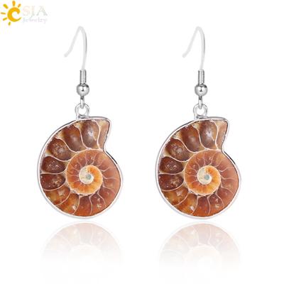 China Wholesale Natural Conch Fossils CSJA Snail Ammonite Conch Fossil Shell Earrings Dangle Crochet Boho Women's Earrings 2020 for sale