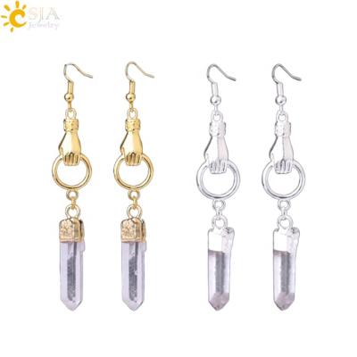 China 2019 New Girl's Unique Bohemian Long Shape Natural Gem White Crystal Irregular Quartz Long + Irregular Stone + Semi-precious Hand Charm + Natural Gem White Crystal Irregular Quartz Drop Earrings for sale