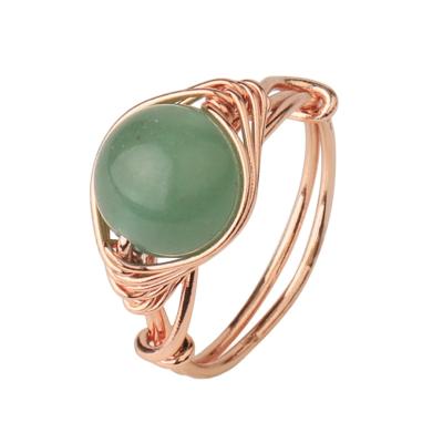 China CSJA FASHIONABLE Round Gemstone Natural Rose Gold Color Wire Wrap Rings for sale