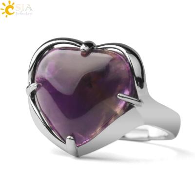 China FASHIONABLE Love Heart CSJA Cyrstal Ring For Women Silver Color Engagement Natural Stone Adjustable Wedding Rings G691 for sale