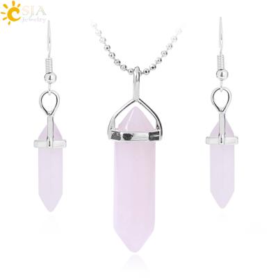 China Healing Natural Stone+Simple Design+E384 Beautiful Colors CSJA Stone Women Jewelry Set Natural Hexagon Ball Stone Necklace Earring Jewelry Set E384 for sale