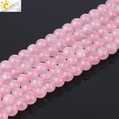 China 4 sizes for choose + natural stone round bead + rose CSJA factory wholesale crystal jewelry beads a grade natural rose quartz stone bead for diy jewelry making F548 for sale