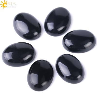 China CSJA Wholesale No Hole+Stone+Natural Cabochons+Black+Oval 30*40 No Hole Black Stone Cabochon Obsidian Bead Jewelry Accessories For Ring Bracelet Making F508 for sale