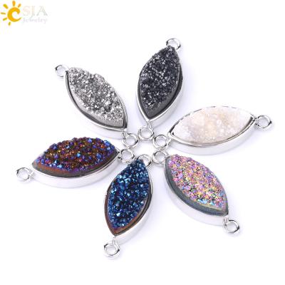 China Marquise Shape+2 Loops+Druzy Bead+Silver Natural Druzy Shape 2 Connector Marquis Color CSJA Quartz Gem Bracelet Accessories Drusillary Connector F685 for sale