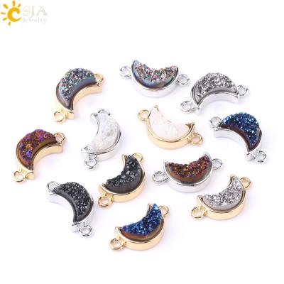 China Half Moon Shape + 2 Loops + Mixed Color + Silver & Cheap natural double holes half moon shape connector gold CSJA metal quartz druzy beads for jewelry making F688 for sale