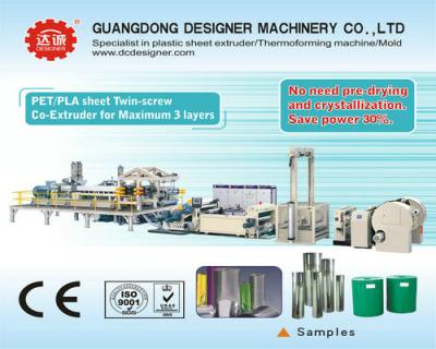 Китай PET/PLA машина штранг-прессования 3 co винта близнеца листа слоя и максимальныйо выпуск продукции PET/PLA 750Kgs/h продается