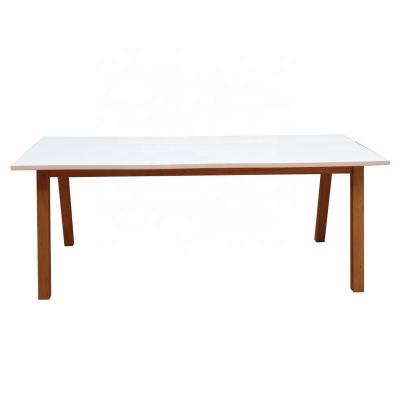 China MODERN White Lacquer Wooden Dining Table Modern Design Home Living Room Arc Edge Three Plates for sale