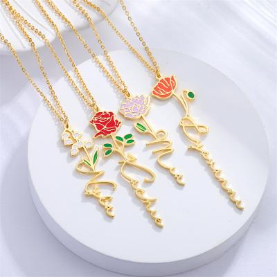 China CLASSIC Custom Birth Flower Necklace Jewelry Personalized Drip Colored 18k Gold Plated Stainless Steel Custom Name Necklace for sale