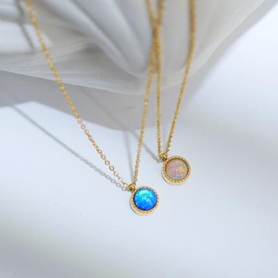 China CLASSIC 18K Gold Plated Stainless Steel Necklace Women Jewelry Crystal Gemstone Natural Stone Pendant Opal Necklace for sale