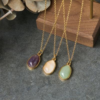 China CLASSIC Wholesale 18K Gold Plated Jewelry Crystal Agate Irregular Natural Stone Jade Necklace Stainless Steel Necklace Women Pendant for sale