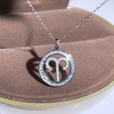 China CLASSIC Women Jewelry 18k Gold Plated Stainless Steel CZ Zircon Diamond Astrology Horoscope 12 Zodiac Sign Pendant Necklace For Women for sale