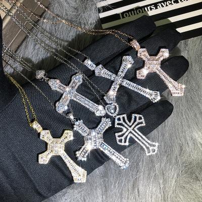 China CLASSIC Hip Hop Jewelry Iced Out Stainless Steel CZ Diamond Cross Necklace AAA Zircon Crystal Cross Pendant Necklace Men Women for sale