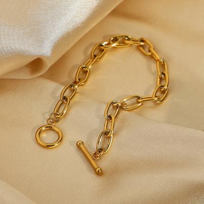 China CLASSIC 18k Gold Plated Stainless Steel Plain Paper Clip Chain Link OT Paperclip Bracelets Woman for sale