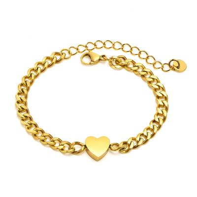 China CLASSIC Good Quality Stainless Steel Charm Bracelets Women Jewelry 18K Gold Plated Cuban Chain Link Heart Bracelet for sale