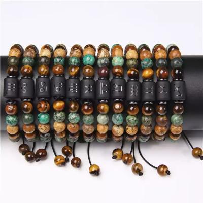 China 2022 New Design Crystal Natural Stone Braided Agate CLASSIC Beaded Macrame Friendship Bracelets 12 Zodiac Signs Bracelets Men Women Men for sale