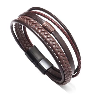 China CLASSIC Men's Handmade Jewelry Vintage Braided Leather Bracelet Genuine Leather Magnetic Leather Bracelet Men for sale