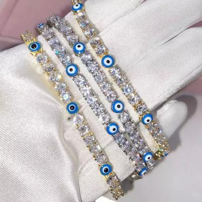 China CLASSIC 18k Gold Plated Turkish Stainless Steel Blue Eye Bracelets Women AAA CZ Iced Out Evil Eye Tennis Bracelet for sale