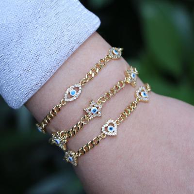 China CLASSIC Fashionable Jewelry Zircon Adjustable Bracelets 18k Gold Plated Stainless Steel Turkish Evil Eye Bracelet for sale