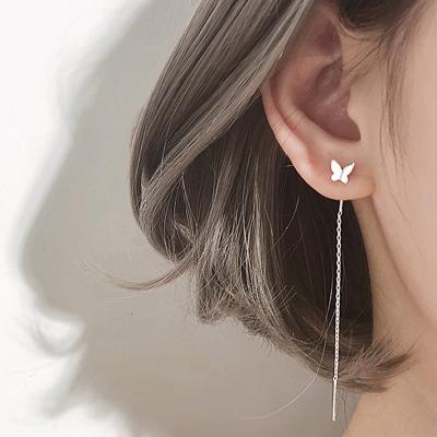 China Fashion Personality 925 Sterling Silver Long Tassel Butterfly Thin Drop Earrings For Women Jewelry Gift for sale