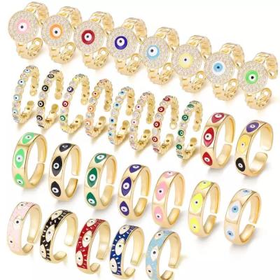 China TRENDY 18k Gold Plated Various Styles Devil Eye Rings For Women Wholesale Trendy Open Adjustable Waterproof Evil Eye Ring for sale