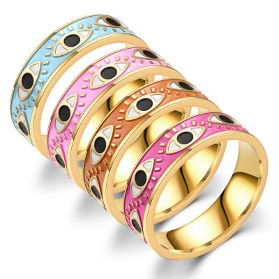 China Wholesale TRENDY 18k Gold Plated Devil Eye Rings For Women Jewelry Stainless Steel Evil Eye Trendy Ring for sale