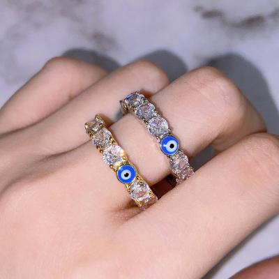 China FASHIONABLE 18K Gold Filled Stainless Steel CZ Diamond Rings Women Jewelry Iced Out Zircon Enamel Evil Eye Ring for sale