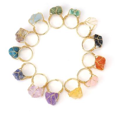 China FASHIONABLE Hot Selling Adjustable 18K Gold Plated Irregular Natural Crystal Stone Gemstone Rings For Women for sale