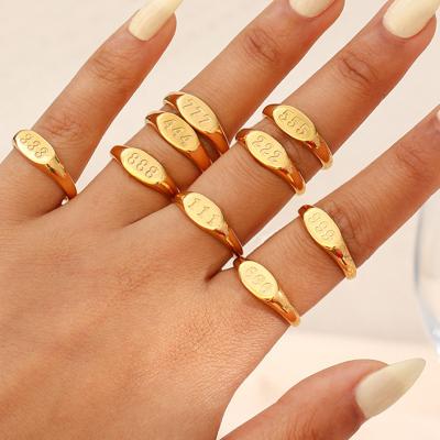 China FASHIONABLE Wholesale 18K Gold Plated Stainless Steel Couples Ring Fashion Personalized Dainty Jewelry Chunky Number Ring For Women Men for sale