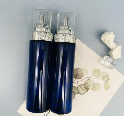 China PET Bottle 80ml Single Layer Cosmetic Bottle Essence Press Spray Emulsion Blue Cosmetic Bottle OEM Packaging Manufacturer for sale