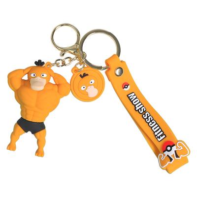 China Pikachu Cartoon Creative Muscle Fitness Cute Dangling Trend Accessories Car Key Chain Cute Pendant for sale