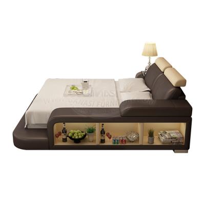 China Queen Size (Full Size) Italian Furniture Adjustable Home Use Genuine Leather Full Size Bed For Bedroom for sale