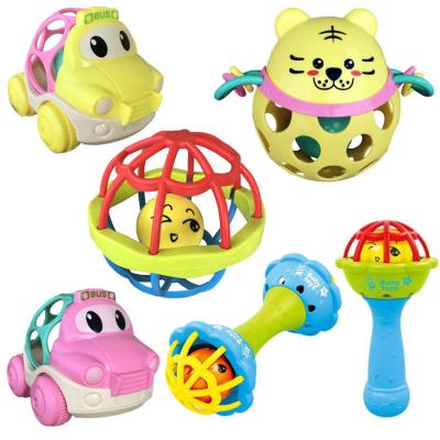 China Plastic Baby Ratchets Teething Bite Toy Teether Safe Environmentally Friendly Hand Bell Ratchets Toys Set for sale