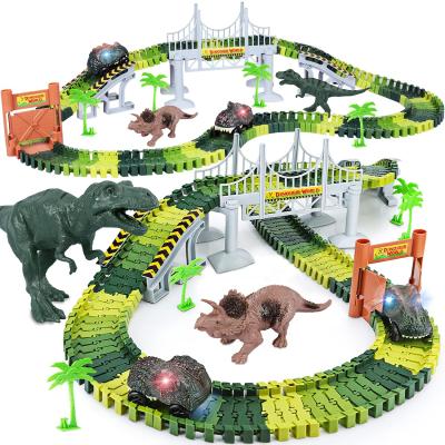 China ABS DIY Plastic Dinosaur Toy Sets Race Slot Dinosaur Track Racing Car Plastic Jurassic Magic Toys for sale