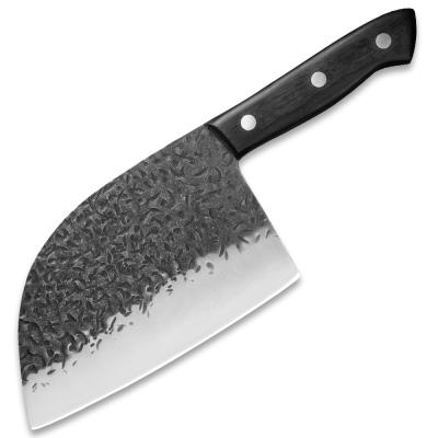 China Durable 3cr13mov Stainless Steel Black Color Wooden Handle Hammered 7 Inch Butcher Knife Kitchen Knife for sale