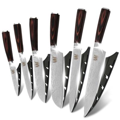 China Viable Wooden Xingye Handle #2 Laser Pattern Six Pieces 7Cr17Mov Carbon Steel Knife With Blade Sheath for sale