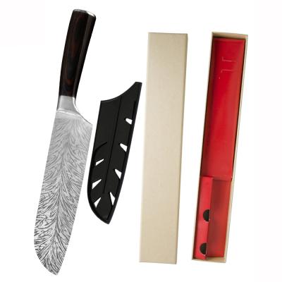 China Xingye Laser Damascus Feather Style 7cr17mov Stainless Steel 7 Inch German Santoku Knife Viable Set Japanese Chef Knife With Gift Box for sale