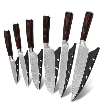 China Xingye Damascus Precision Craft Sustainable Kitchen Knife Pattern 7Cr17mov Stainless Steel Copper 6pcs Royalty Line Knife Set Wood for sale