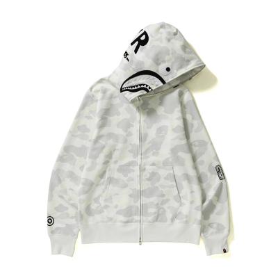 China 2021 new BAPE shark zipper fashion noctilucent fleece embroidered letters jacket fleece hooded men and women for sale