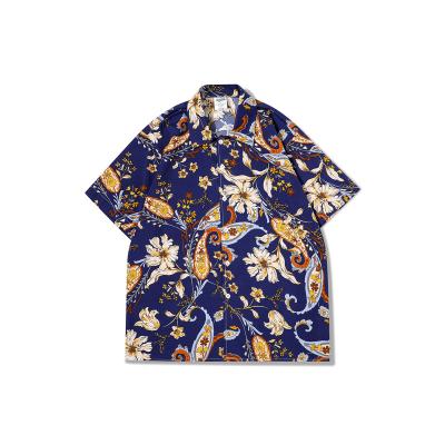 China Men's Hawaiian Shirts Men's Hawaiian Shirts Slim Fit Ethnic Short Sleeve Blouse 2022 Summer Shirts Leaf Print Men's Clothing Tops Shirt Dress Man for sale