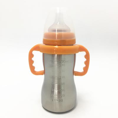 China BPA Free Baby Bottle Silicone Nipple Stainless Steel Baby Water Bottle With Handle for sale