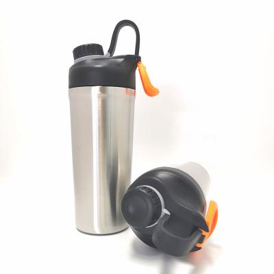 China New Design Sustainable Double Wall 600ml 900ml Sport Shaker Vacuum Insulated Protein Bottle With Stir Ball for sale