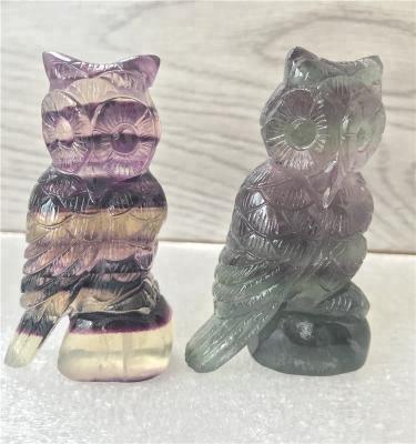 China China Natural Fluorite Carved Quartz Crystal Polishing Owl for sale